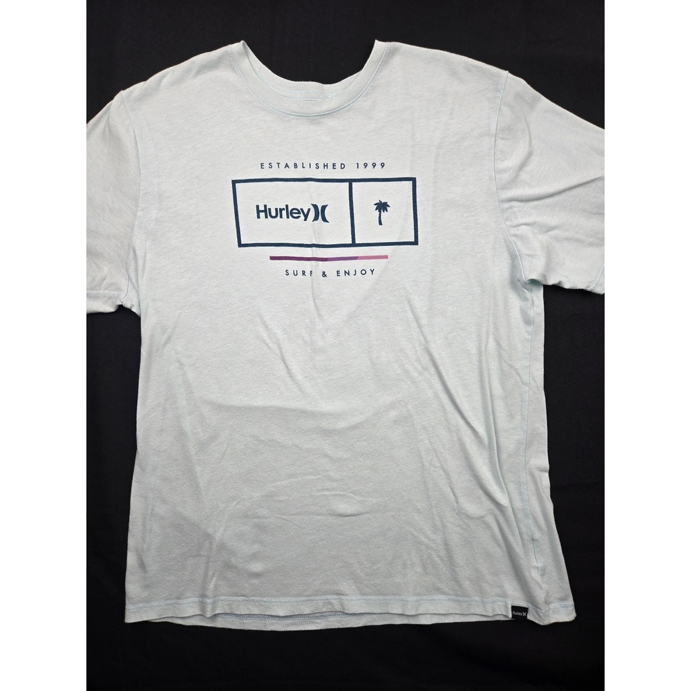 Hurley Surf &‎ Enjoy T Shirt Mens Size Large Light Blue Palm Tree Graphic Tee